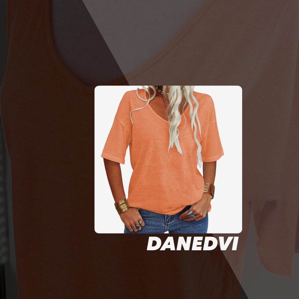 EUC Danedvi Orange V Neck Half Sleeve Tee Shirt